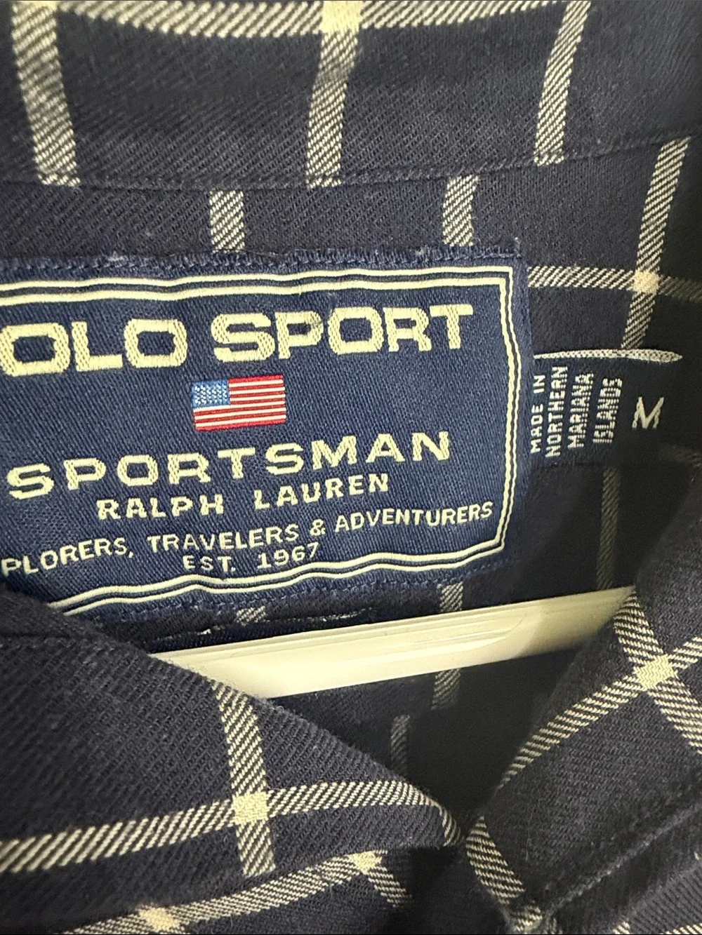 Polo by Ralph Lauren Navy and White Windowpane Flannel Shirt